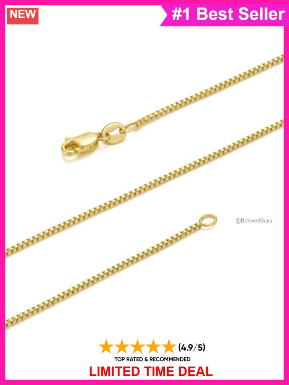 14K Gold Box Chain Necklace Lobster Clasp 1.1mm